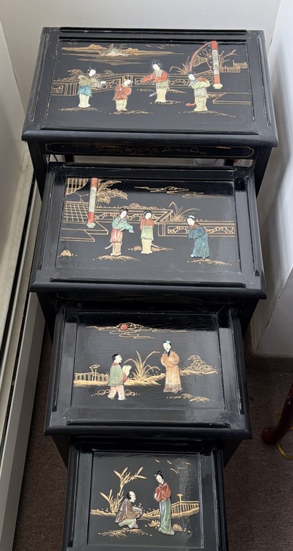 Vintage Set of Four Oriental Asian Nesting Tables