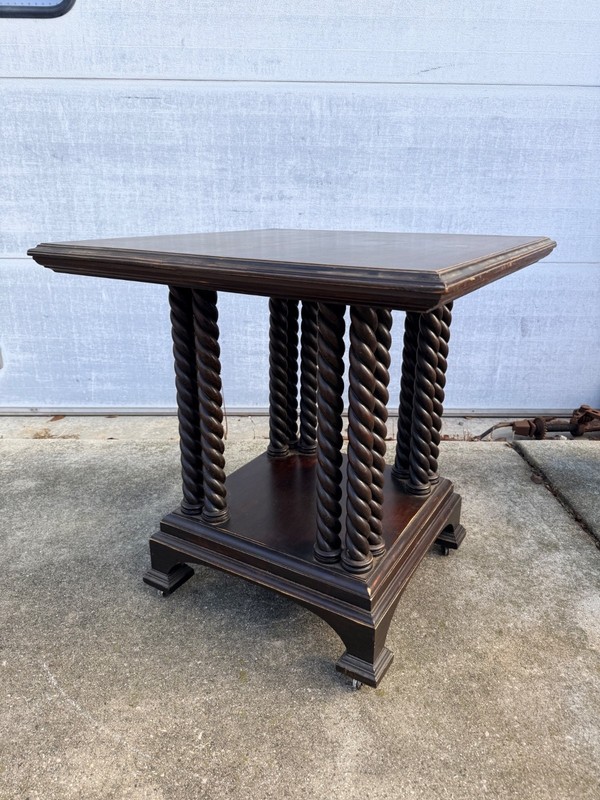 Antique Library Square Accent Table Turned Spiral Columns Dark Academia gallery