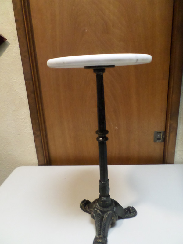 Beautiful Antique Marble & Cast-Iron Side Table/Plant Stand w/Antique Gold Trim