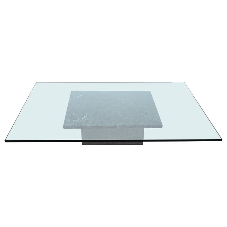 Brueton Style Marble, Steel, and Glass Cocktail Table, 1980s
