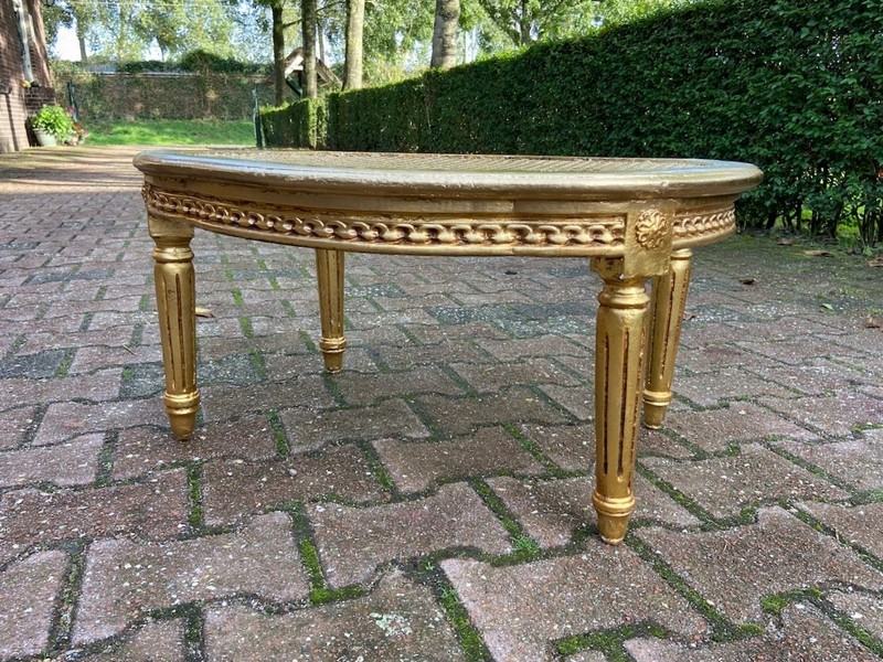 Coffee Accent Table French Louis XVI Vintage 1950s Gold Leaf Cane Beechwood