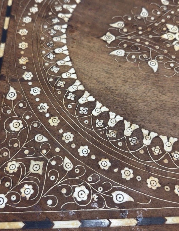 Antique Anglo-Indian Carved Inlaid Rosewood Coffee Table gallery