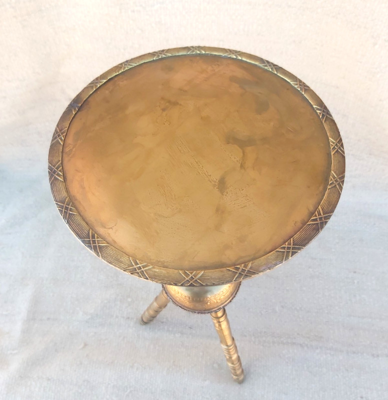 Handmade Pair Moroccan Brass Heavy Tea Table Tripod Stand Middle Eastern Etched gallery
