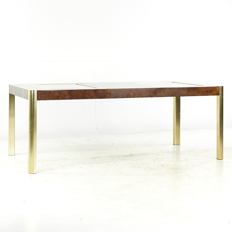 Century Mid Century Burlwood Brass and Glass Dining Table gallery
