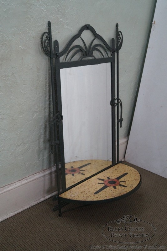 Hand Wrought Iron Southwest Hanging Mirror w/ Demilune Marble Console gallery