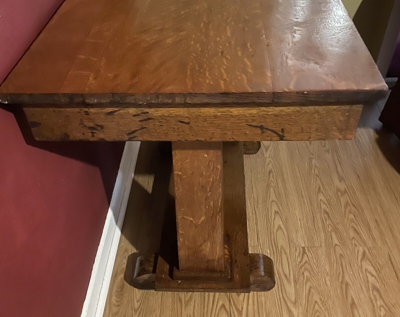 Antique Tiger Oak Library Table/Desk with Bottom Shelf & Drawer gallery