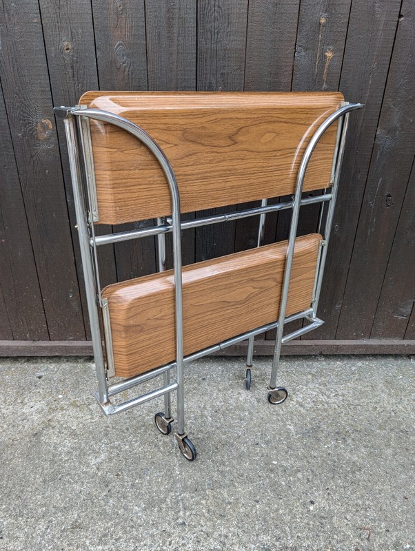 Dinette Serving Cart Tea Cart Table Side Table Walnut Bar Chrome 70s WOW 11 gallery