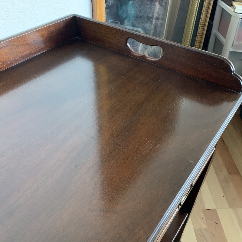 VTG 1930 Grand Rapids Hand Carved Solid Mahogany Wood 38" Serving Table on Wheel gallery