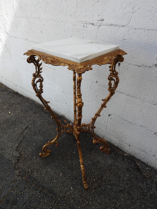 Victorian Marble Top Gold Leaf Finish Flower Statue Stand Pedestal Table 6018