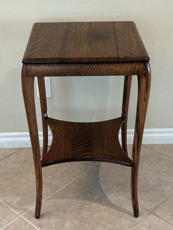 Antique Victorian Style Tiger Oak Square 2 Tier Side Table gallery