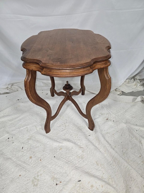Antique Victorian Walnut Turtle Top Table | Serpentine Parlor Accent Table gallery