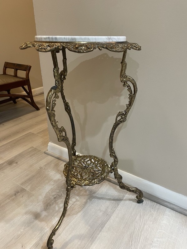 Vintage 2-Tier Brass Marble Side Table Plant Stand Art Nouveau Italy Gueridon gallery