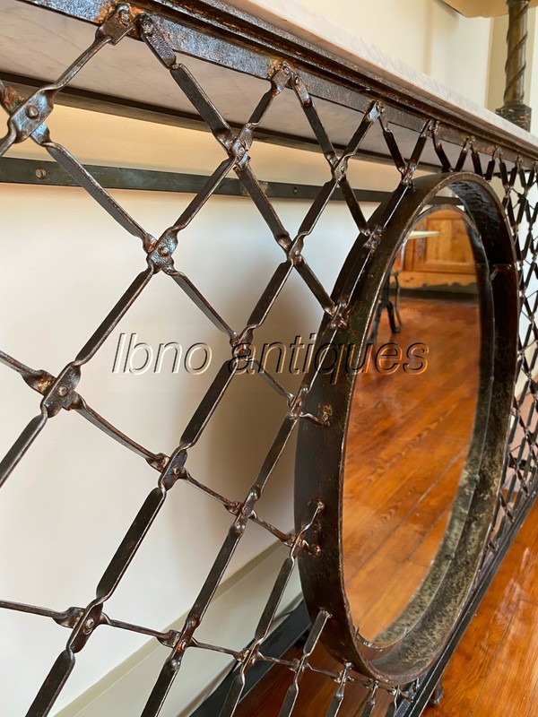 STUNNING CUSTOM MADE ONE OF A KIND WROUGHT IRON / MARBLE / MIRROR CONSOLE TABLE gallery