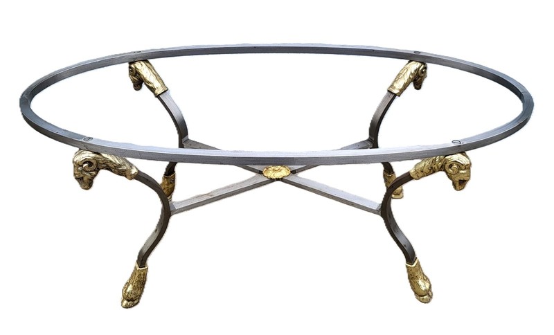 Vintage ITALIAN 20th C Mid-Century MODERN Steel & Brass RAM Head COFFEE TABLE gallery