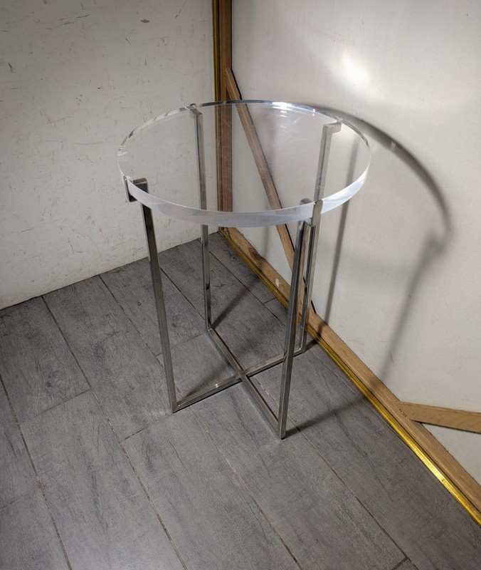 Vintage Mid Century Modern Glam Round Acrylic Lucite Sculptural Metal Table K24 gallery