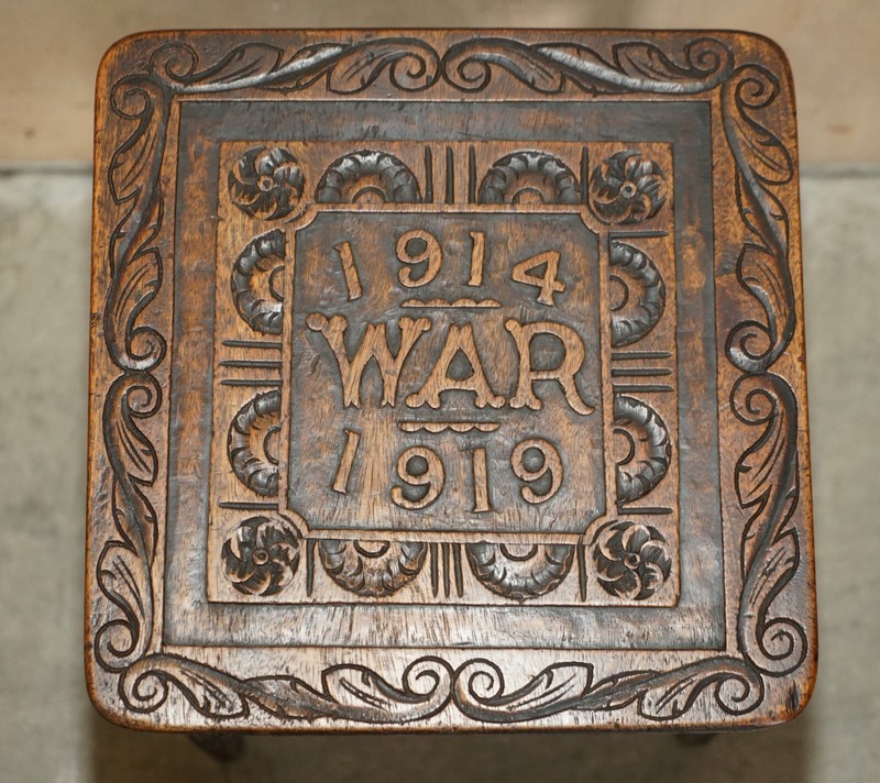 HAND CARVED 1914 - 1919 WWI SIDE TABLE MUST SEE PICTURES ONE OF A KIND PIECE gallery