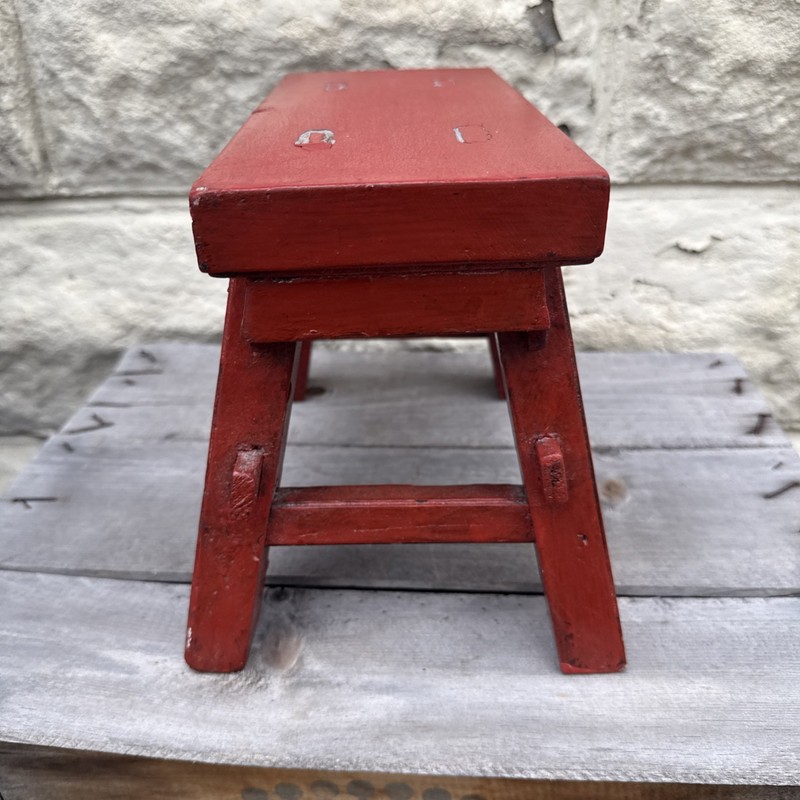 Vintage Asian Cricket Stool Red Paint Wooden 8x11x5 Inches gallery