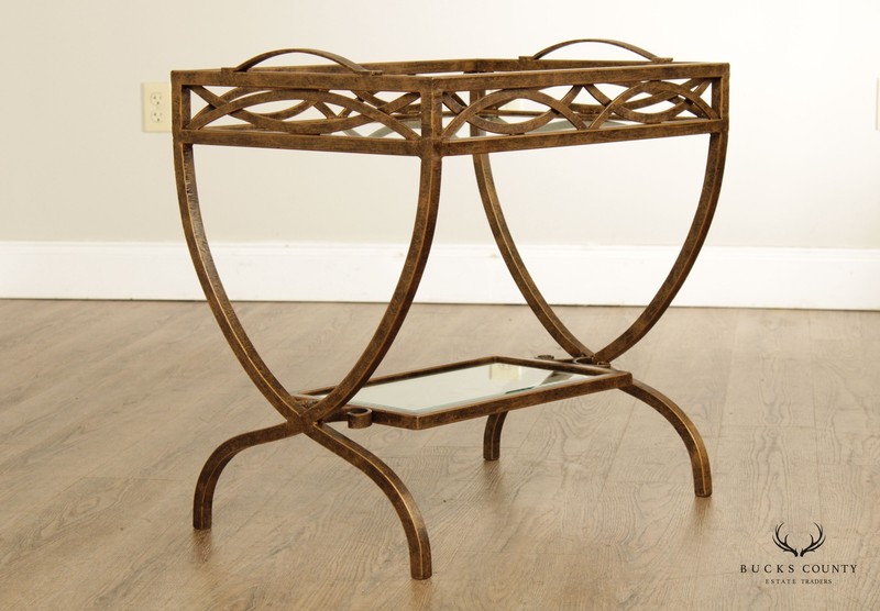 Hollywood Regency Style Wrought Iron and Glass Two Tier Side Table gallery