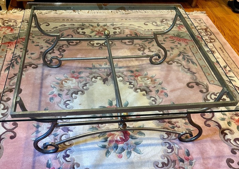 Vintage French Country Wrought Iron and Glass Table Set in Pierre Deux style