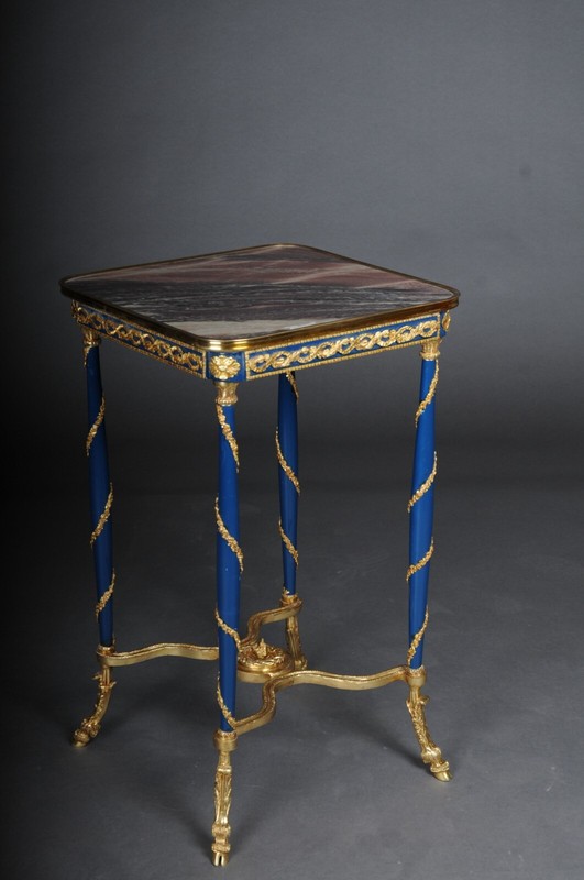 Majestic Empire Side Table 20th Century/Gueridon Beech Wood, Blue Marble