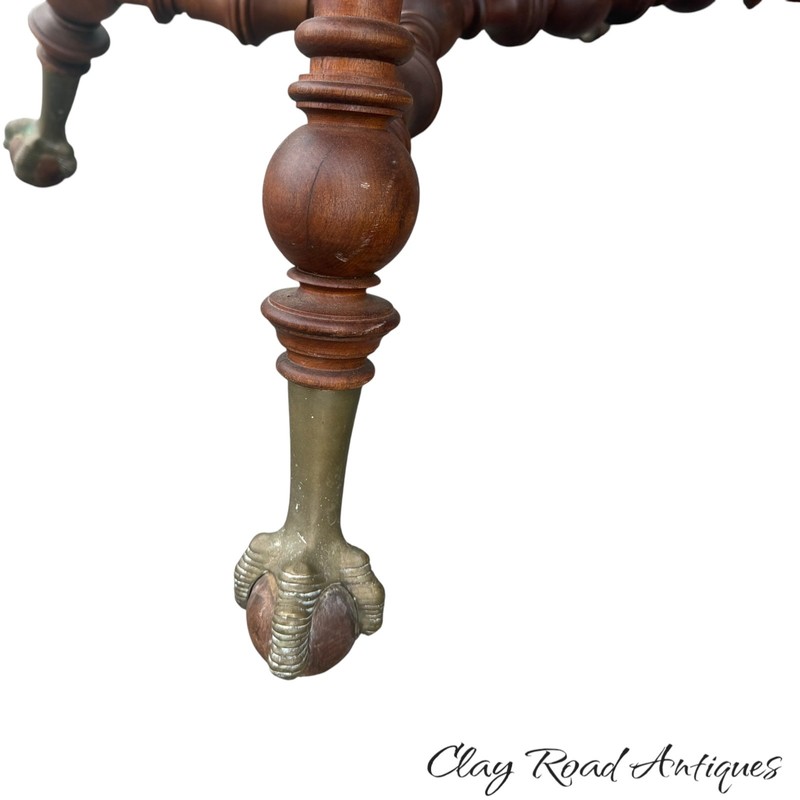Antique victorian mahogany Merklen Brothers parlor table ball claw barley twist gallery