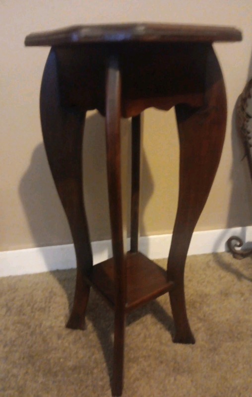 Vintage Rose Tile Bombay Co Mahogany Tiered Pedestal Stand / Side Table Plant gallery