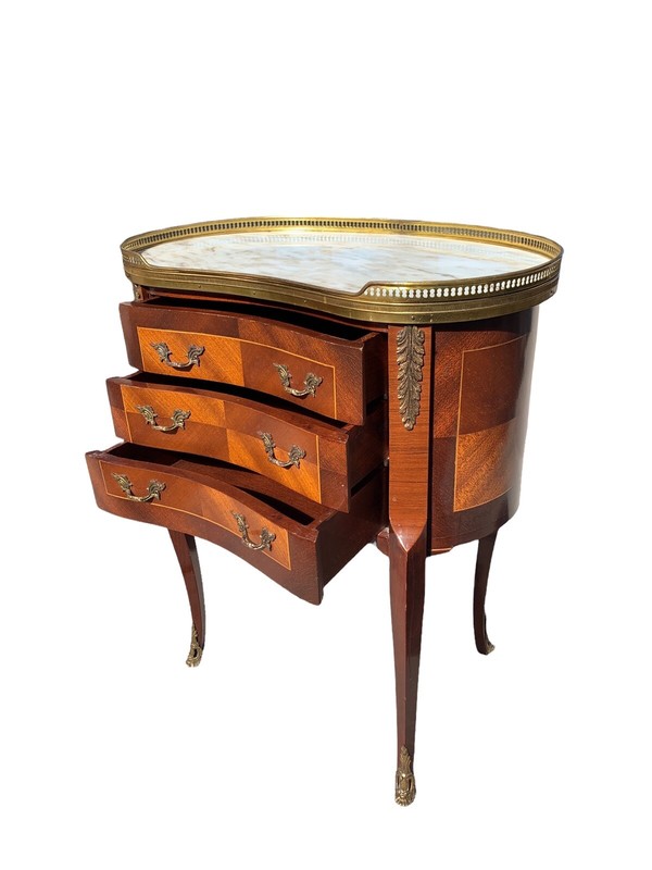 Antique French Louis XV Style Table ~ Kidney Shaped ~ Mahogany, Marble & Bronze gallery