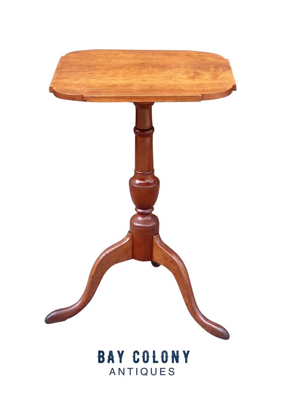 ANTIQUE QUEEN ANNE CHERRY CANDLESTAND WITH OVOLO TOP & SNAKE LEGS gallery