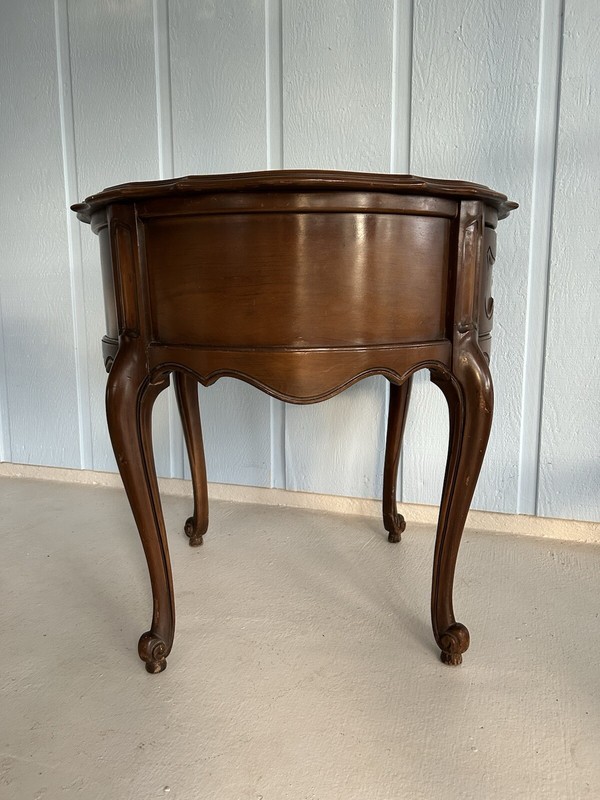 Louis XV Walnut Round Nightstand Scalloped Edge &Apron-French Side/End Table gallery