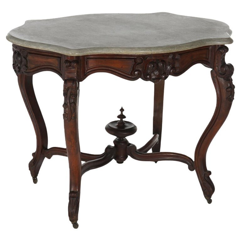 Antique Victorian Walnut & Marble Top Parlor Table C1800