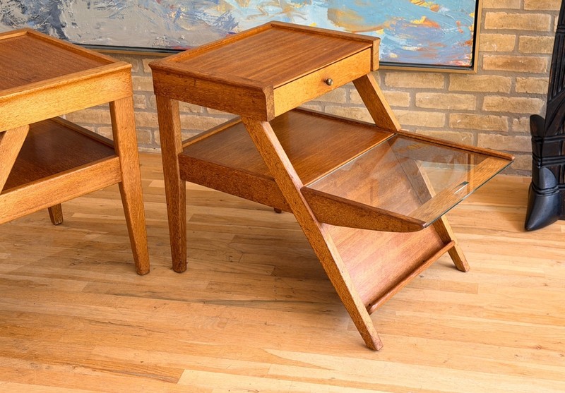 Brown Saltman Keal California Wood Glass Magazine Side Table Nightstand Vtg Mcm gallery