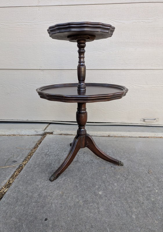 Antique Mahogany Round Pie Crust 2-Tier Pedestal Dumbwaiter Duncan Phyfe Table gallery