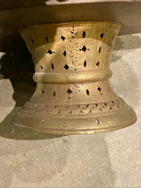 Antique Handcrafted Moroccan Style Etched Brass Pedestal Coffee Table gallery