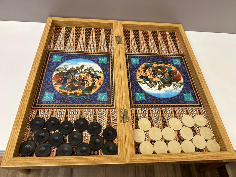 Vintage Handcrafted Persian Backgammon & Chess Board Game Set –Khatam Marquetry