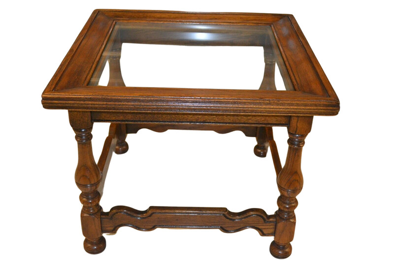 Ethan Allen Royal Charter Oak Square Glass Top Table End Table #16-8021