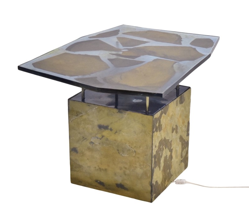 Custom Studio Made Side Table with Resin and Slate Top and Light Up Base gallery