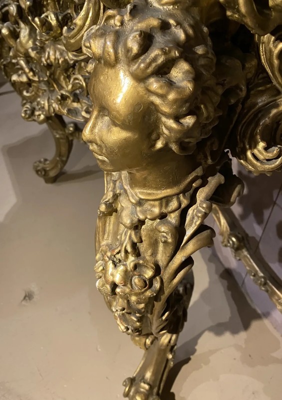 Louis XV Style Marble Top Carved Giltwood Console, Cherub & Figural Decorations gallery