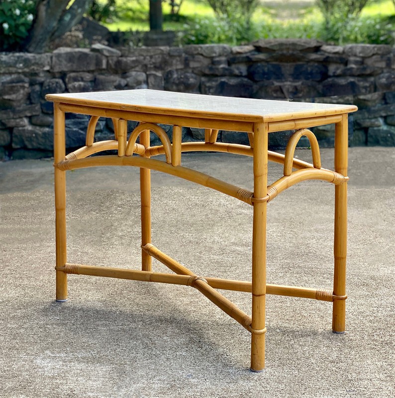 Vintage Coastal Boho Rattan Bamboo Side Table Server Stand gallery