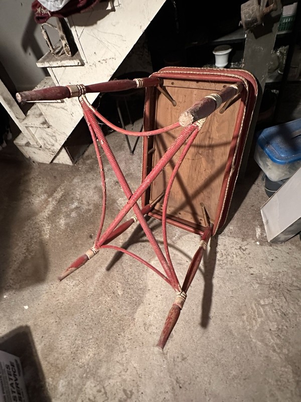 Antique Vintage Red Wicker Sofa Console Table Heywood Wakefield Original Paint gallery