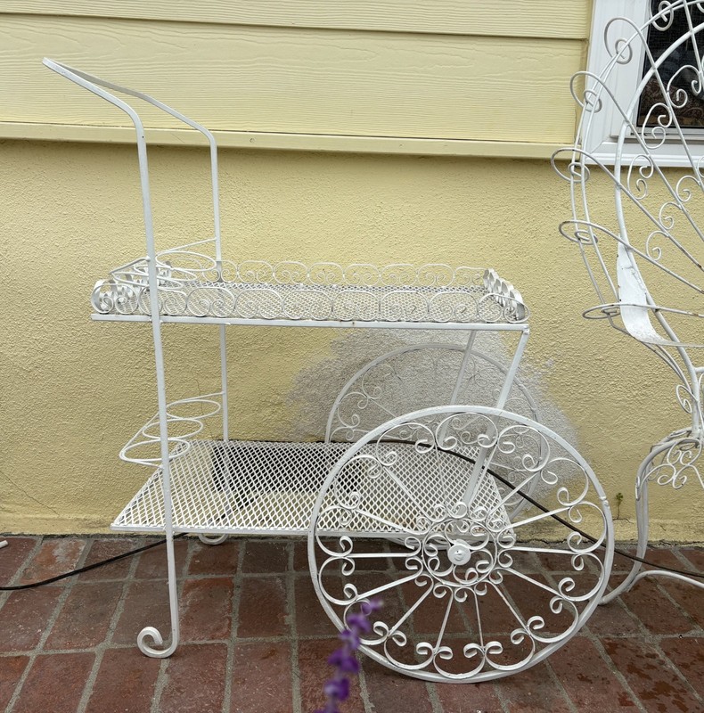 Salterini Wrought Iron Tea Cart Outdoor Patio Vtg Mcm Mid-Century