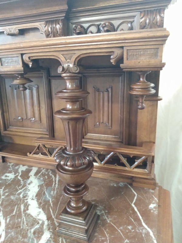 Antique French Renaissance Henry ll Walnut Heavily Carved Marble Top Server 1890 gallery