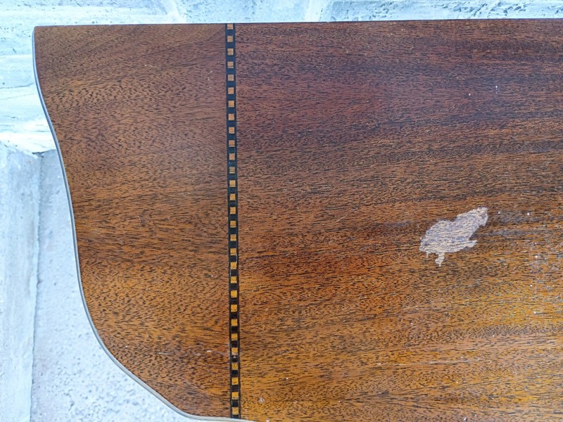 Vintage 2 Tier Scalloped Waterfall Style Inlaid Wood Walnut? Side Table gallery