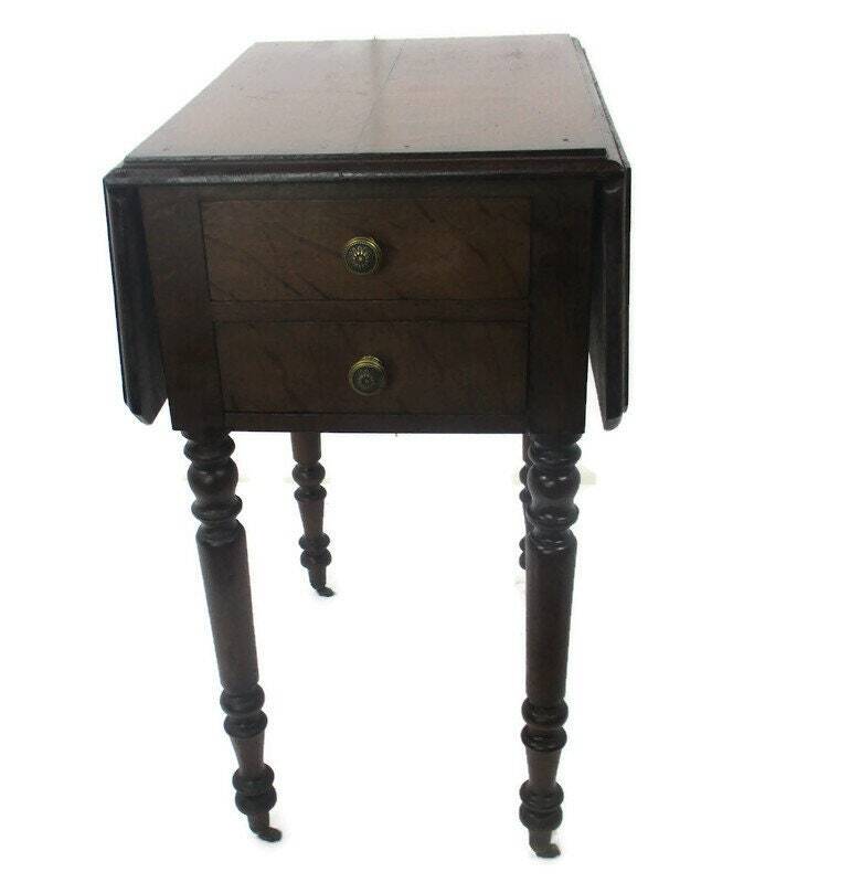 Antique Drop Leaf Gate Leg Table Cabinet Desk Hallway Furniture Drawers Sweet on gallery
