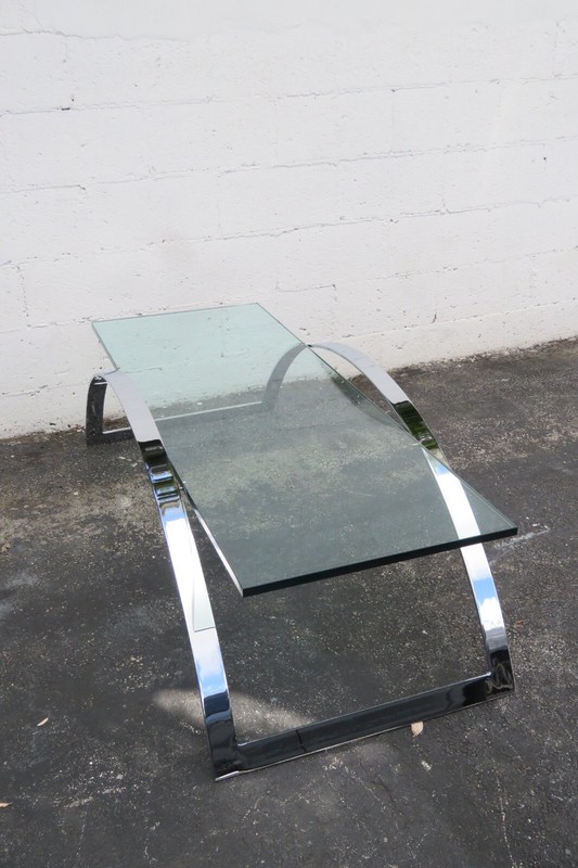 Hollywood Regency Modern Style Chrome Glass Top Long Coffee Table 3628 gallery