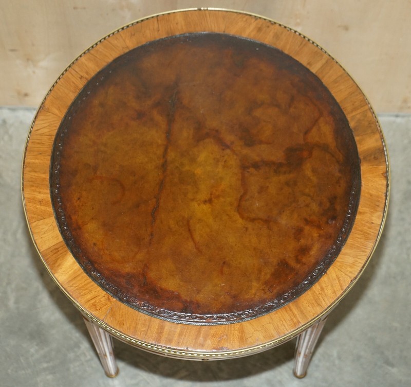 RESTORED ANTIQUE NAPOLEON III OCCASIONAL TABLE BROWN LEATHER TOP BUTLERS TRAYS gallery