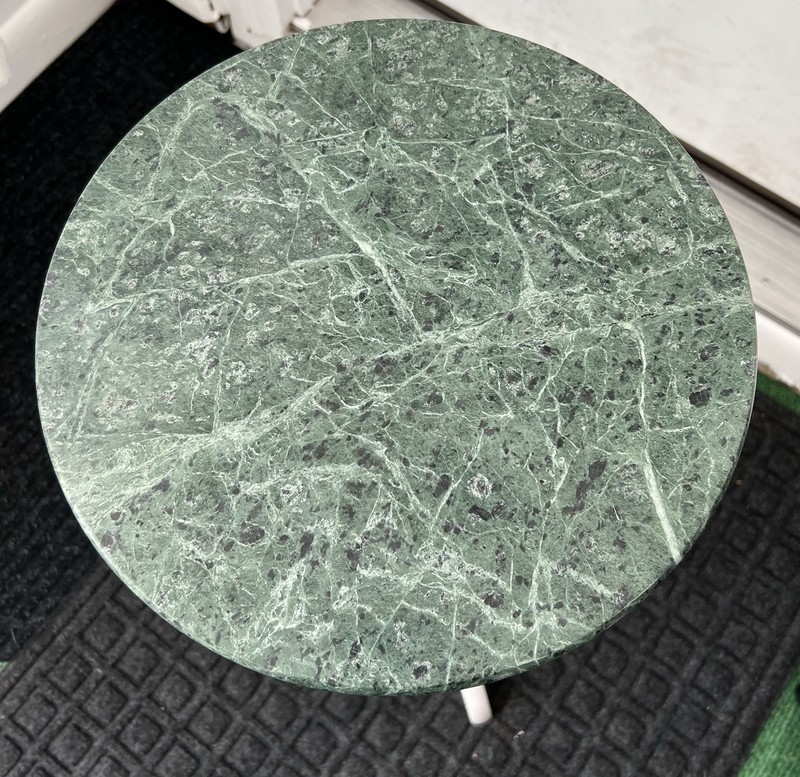 Vintage Bombay Company ? 12” Green Marble Top White Base Small Pedestal Table gallery