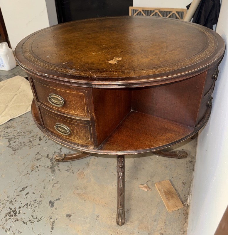 1930s Duncan Phyfe ~ Leather Top Rotating Library Drum Table ~ Mahogany ~ EUC! gallery