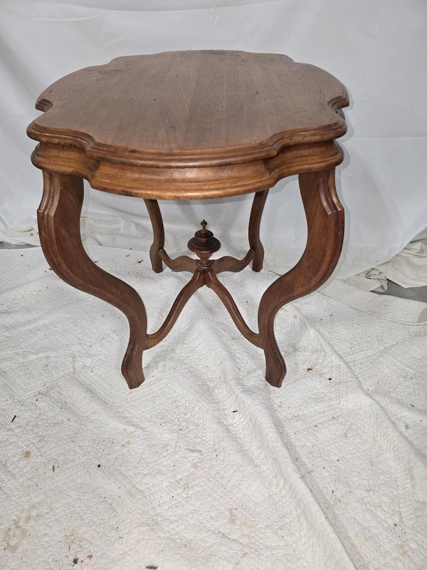 Antique Victorian Walnut Turtle Top Table | Serpentine Parlor Accent Table gallery