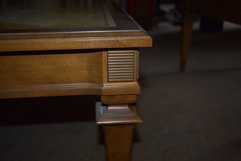 Vintage Leather Top Coffee & End Table Set, Wood & Brass gallery