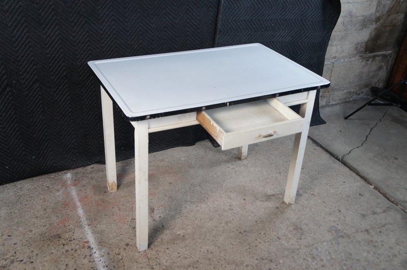 Mid Century Enameled Metal Kitchen Hoosier Farmhouse Table Desk 40" gallery
